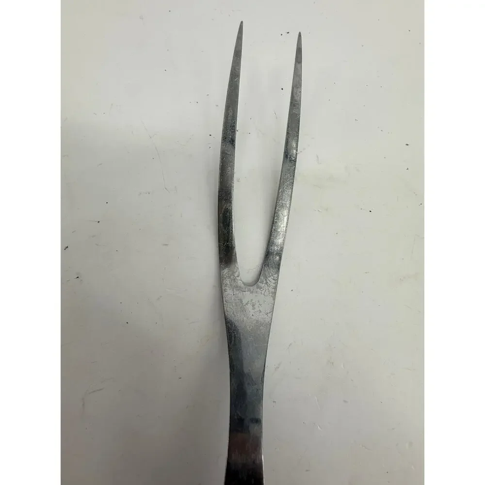Flint Stainless USA Vintage Meat Carving Fork Floral Atomic Ivory Handle MCM